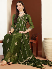 Chhabra 555 Zardozi Embroidery Angrakha Suit with Floral Mughal Motifs & Scalloped Leheriya Dupatta