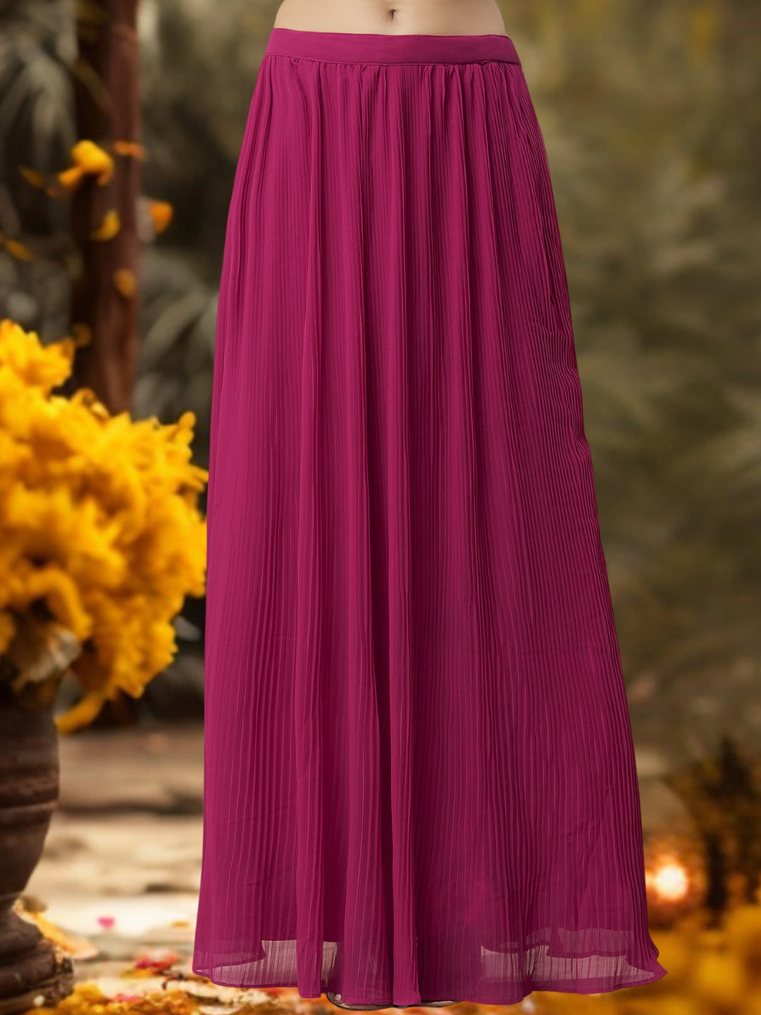 Rani Pink Indo-western Lehenga with Cutdana Embroidery Scalloped Cape & Pleated Skirt