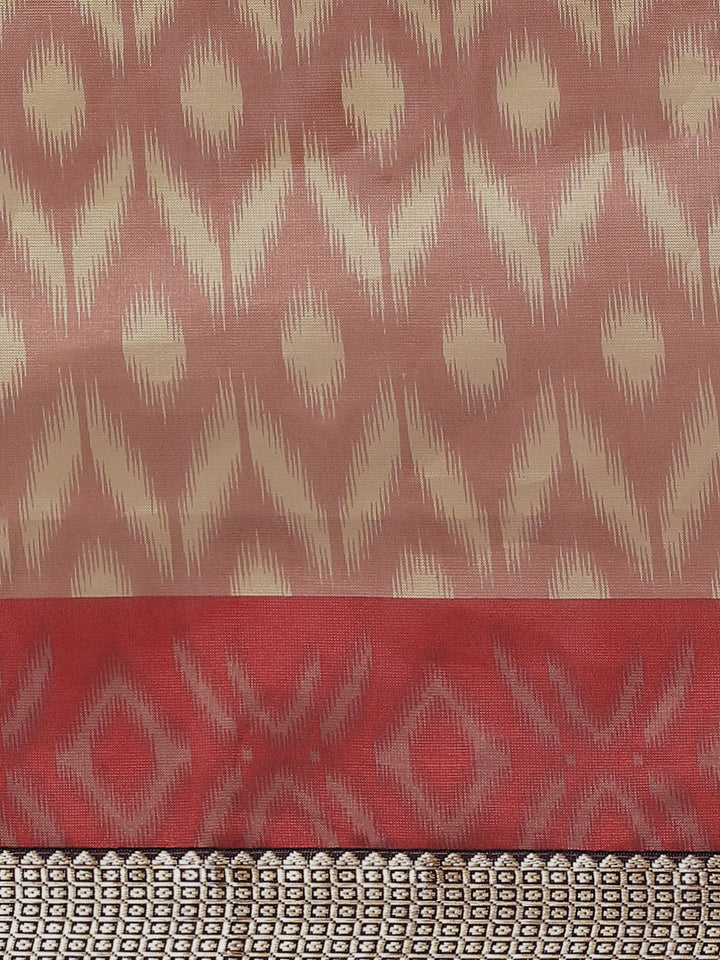 Maroon Ikat Printed Bhagalpuri Silk Blend Saree & Oxidised Zari Border