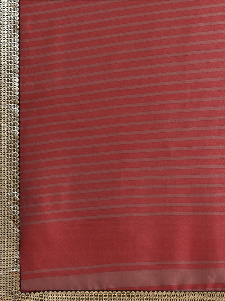 Maroon Ikat Printed Bhagalpuri Silk Blend Saree & Oxidised Zari Border