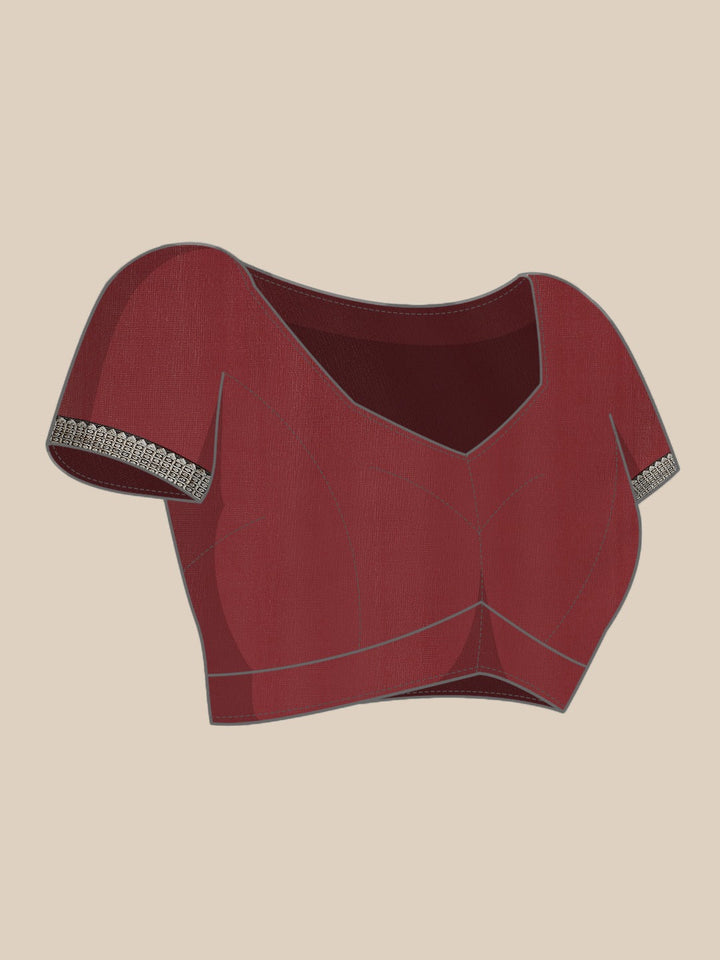 Maroon Ikat Printed Bhagalpuri Silk Blend Saree & Oxidised Zari Border