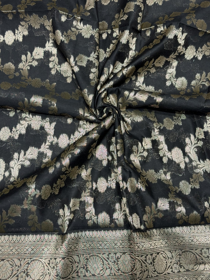 Zari Meenakari Weaving Banarasi Silk Dress Material With Floral Pattern Jhalar Dupatta