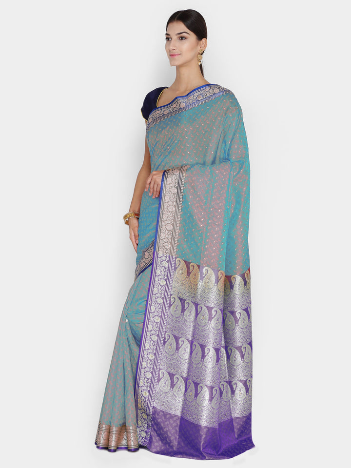 Peacock Blue Banarasi Silk Woven Design Saree