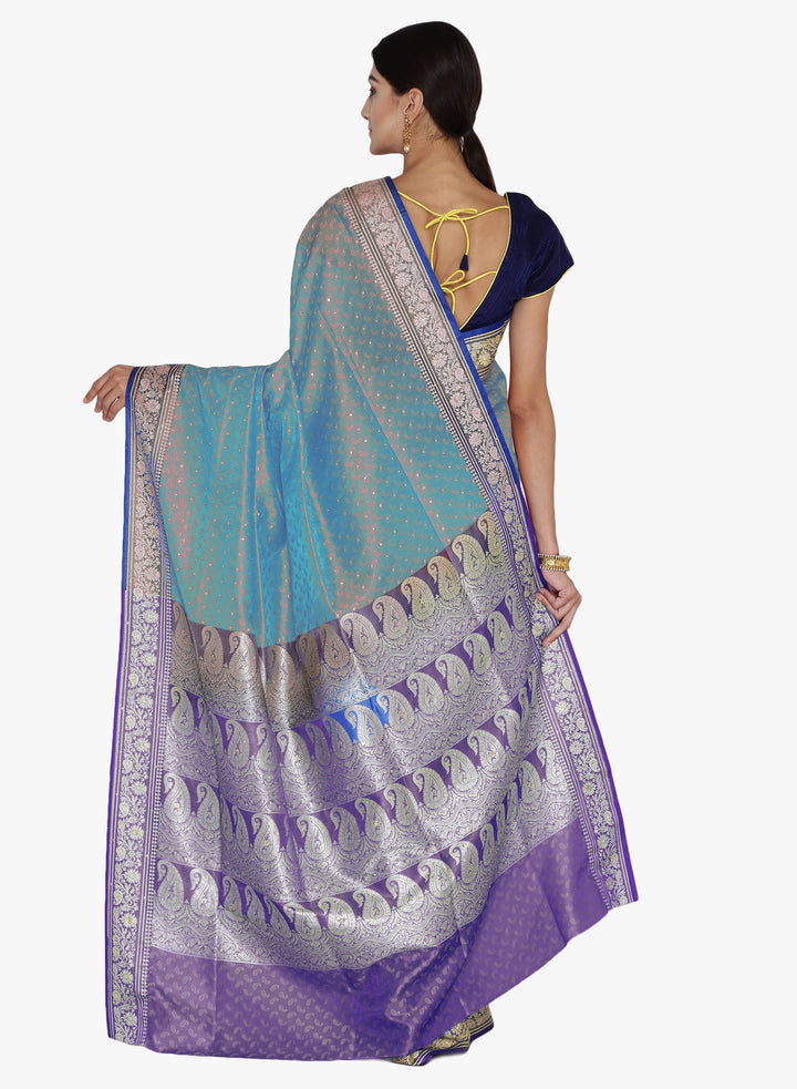 Peacock Blue Banarasi Silk Woven Design Saree