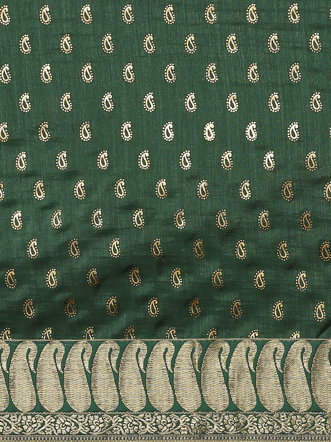 Foil Print Saree with Brocade Zari Borders, Paisleys & Matching Belt