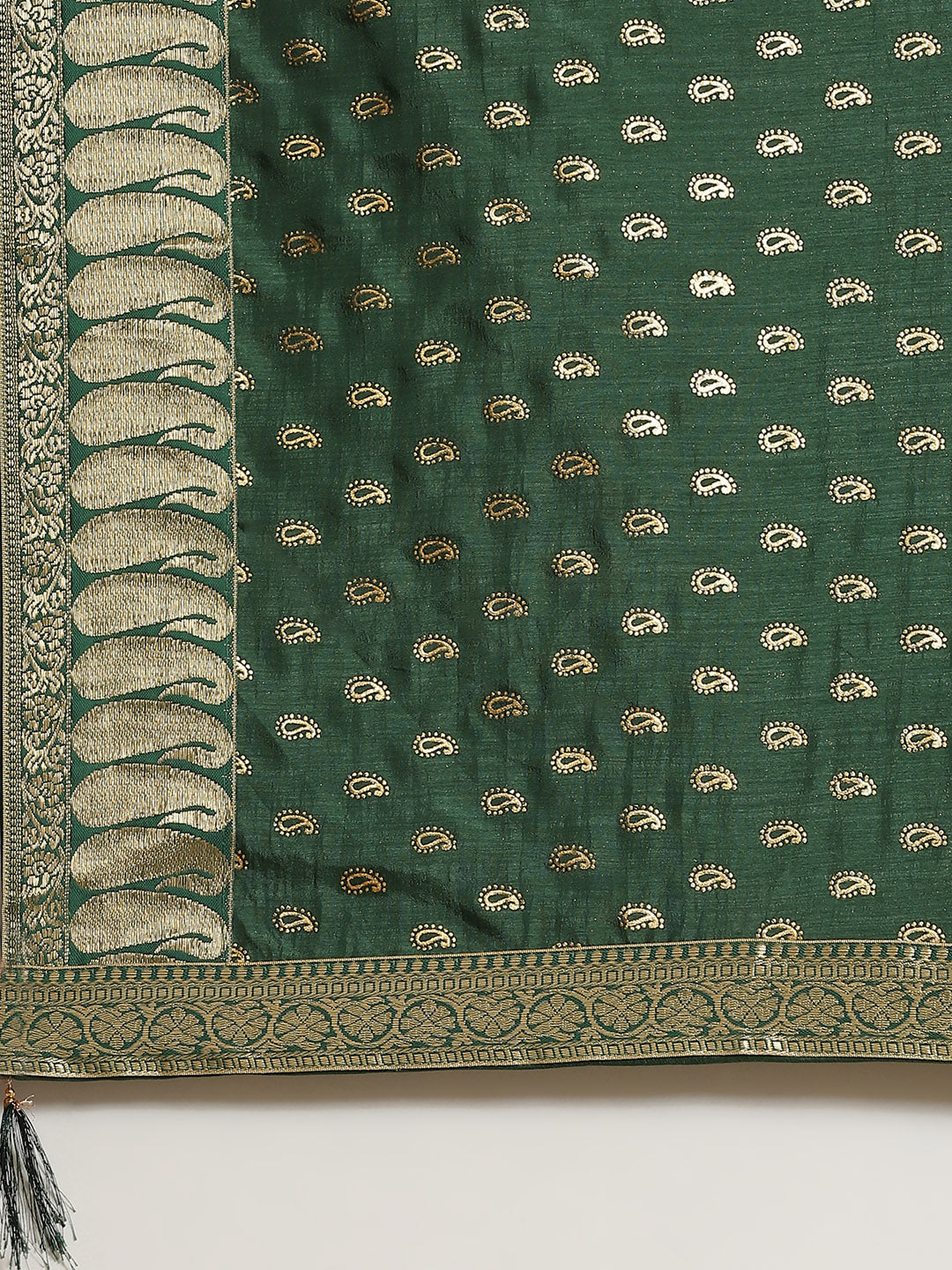 Foil Print Saree with Brocade Zari Borders, Paisleys & Matching Belt