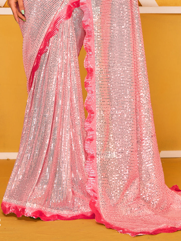 Allover Sequin Embroidered Party Wear Saree with Contrast Border
