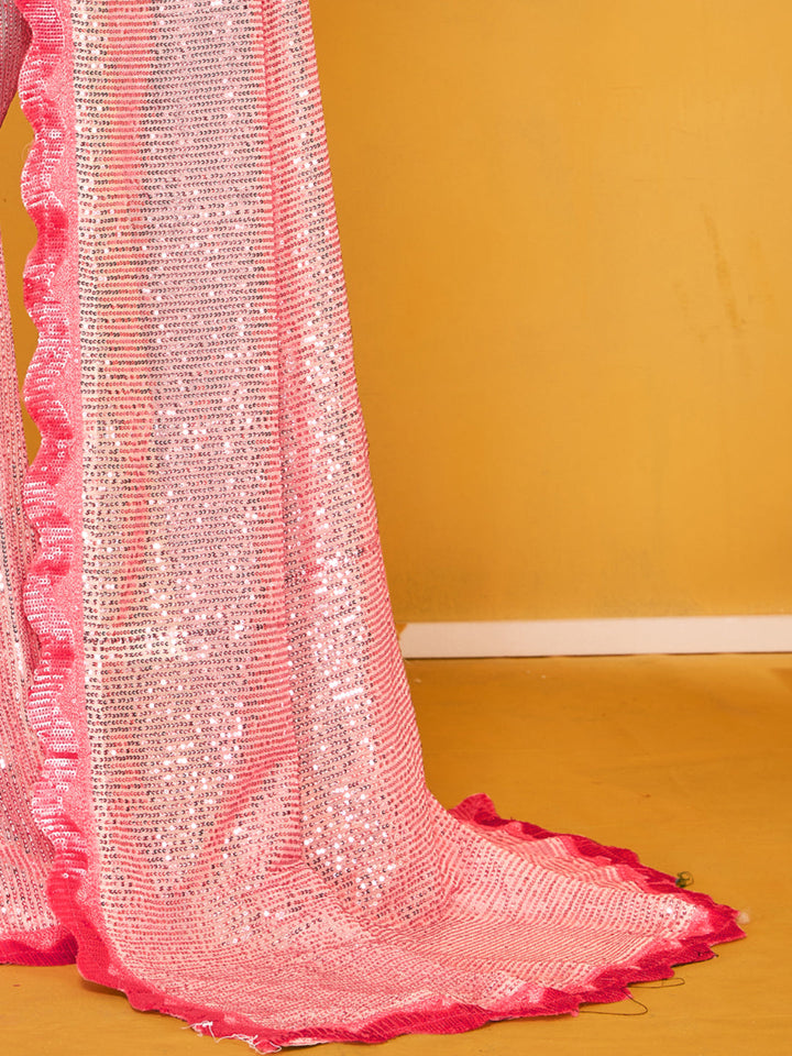 Allover Sequin Embroidered Party Wear Saree with Contrast Border