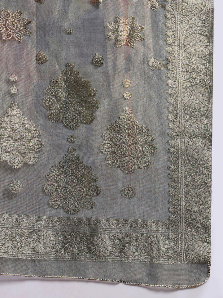 Digital Floral Print Organza Kurta Set with Gota Patti Embroidery & Handloom Dupatta