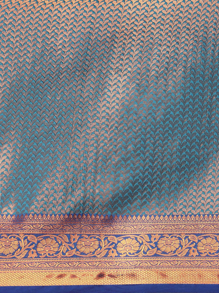 Teal Blue Kanjeevaram Oxidised Copper Zari Silk Saree