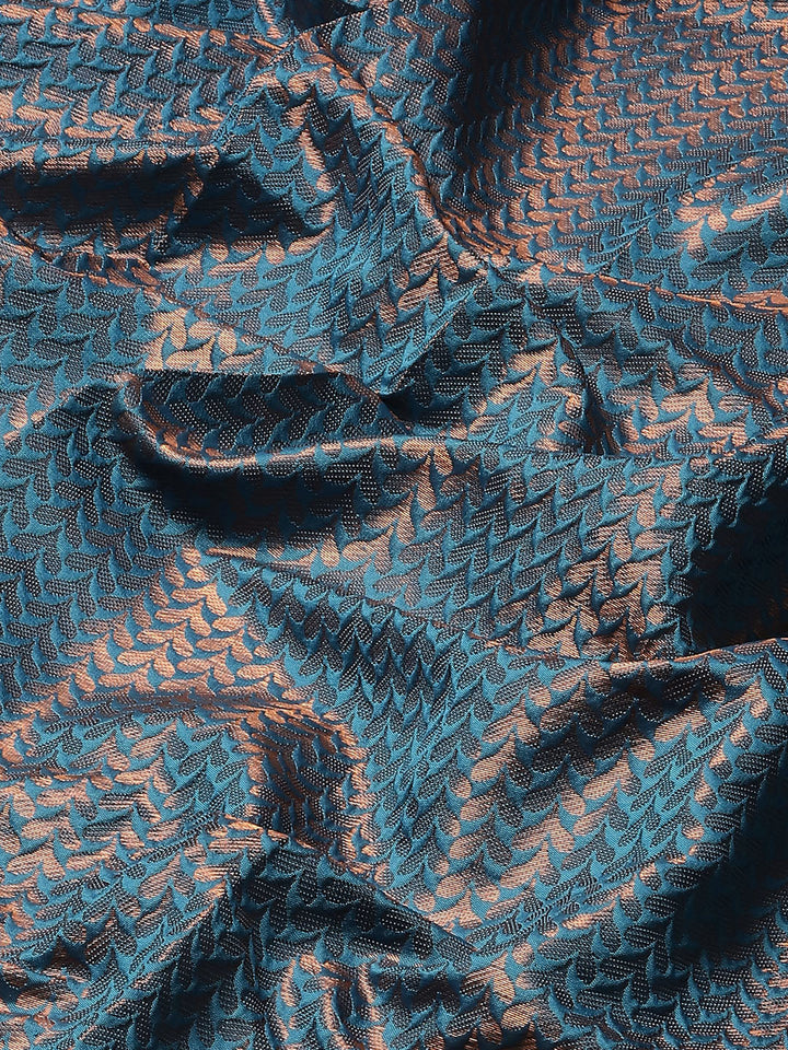 Teal Blue Kanjeevaram Oxidised Copper Zari Silk Saree
