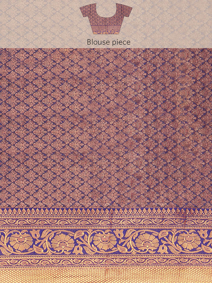 Teal Blue Kanjeevaram Oxidised Copper Zari Silk Saree