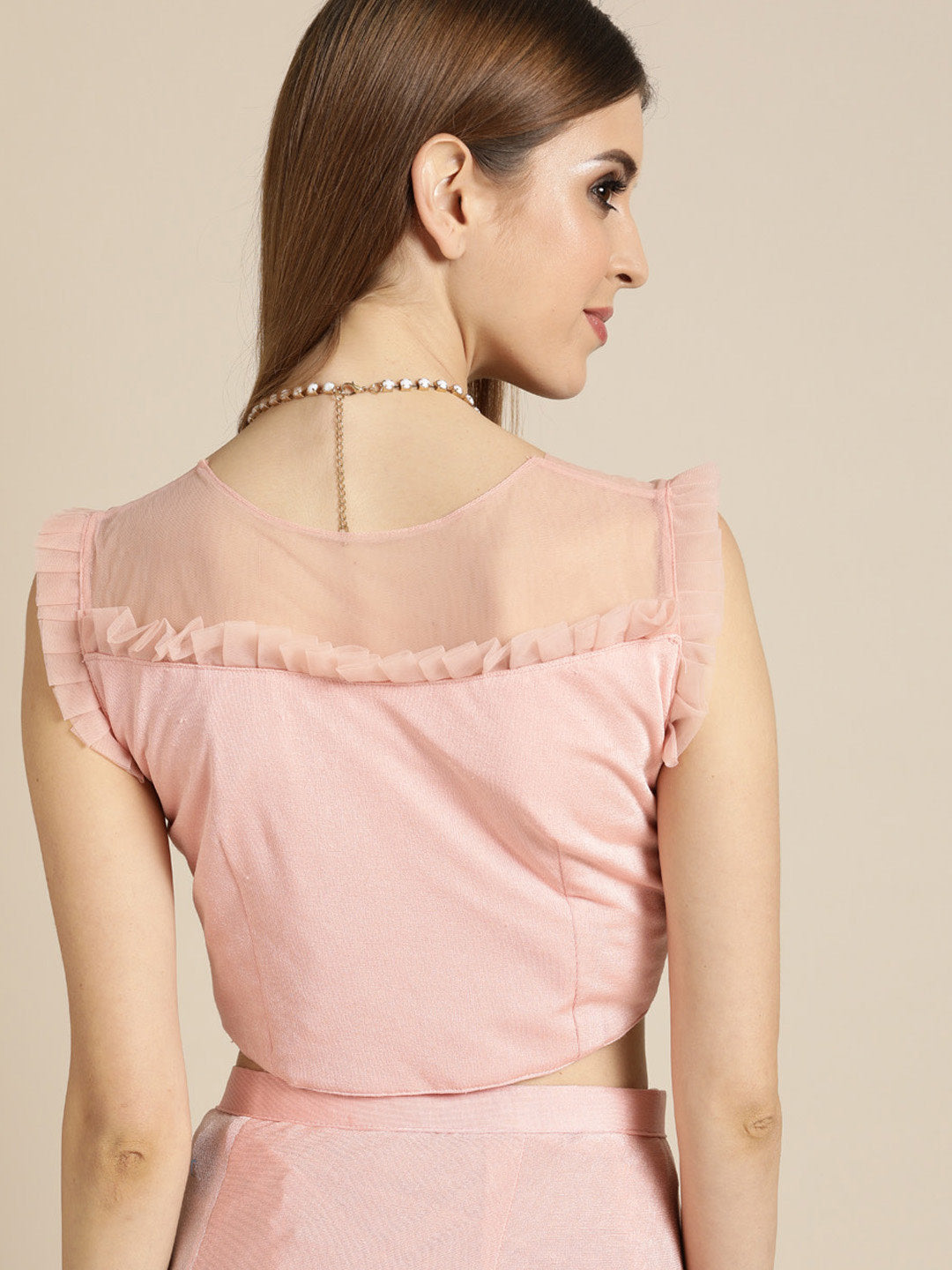 Ruffled Pre-Draped Lycra Cocktail Saree with Net Frills and Cutdana Tassled Border