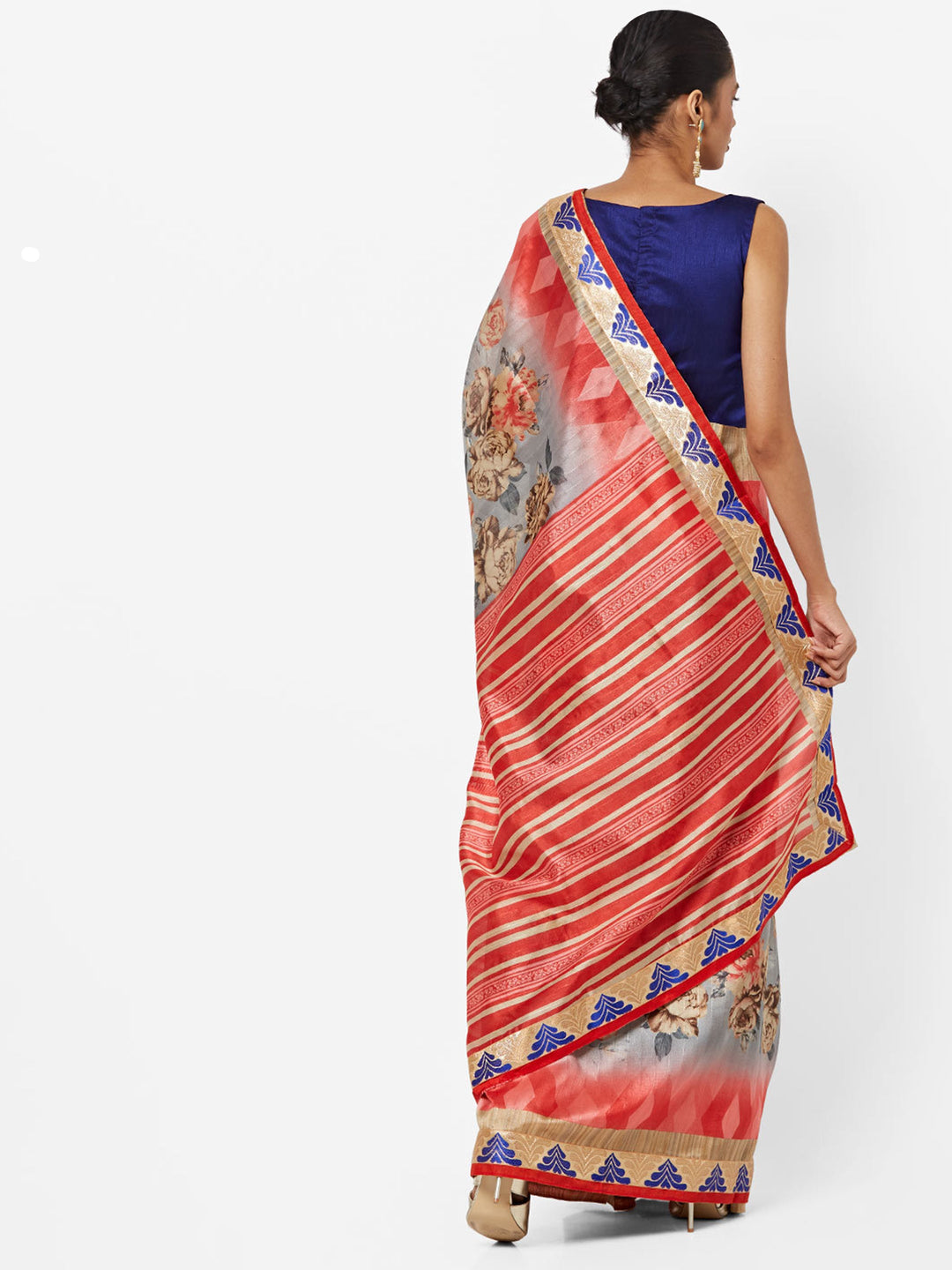 Ombre Grey-scale Floral Print Bhagalpuri Silk Saree