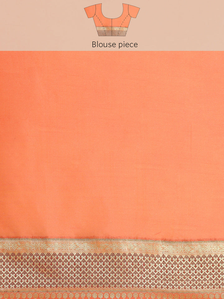 Orange Rust Banarasi Floral Resham & Zari Woven Soft Silk Saree