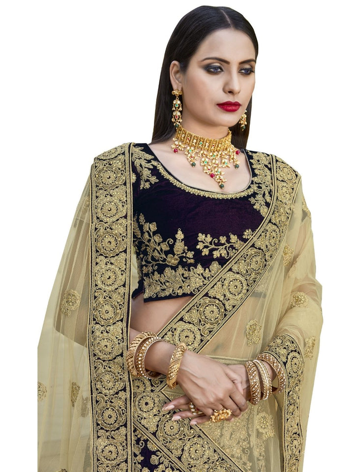 Maroon Velvet Heavy Zari Embroidery Semi Stitched Lehenga Choli with Gold Dupatta