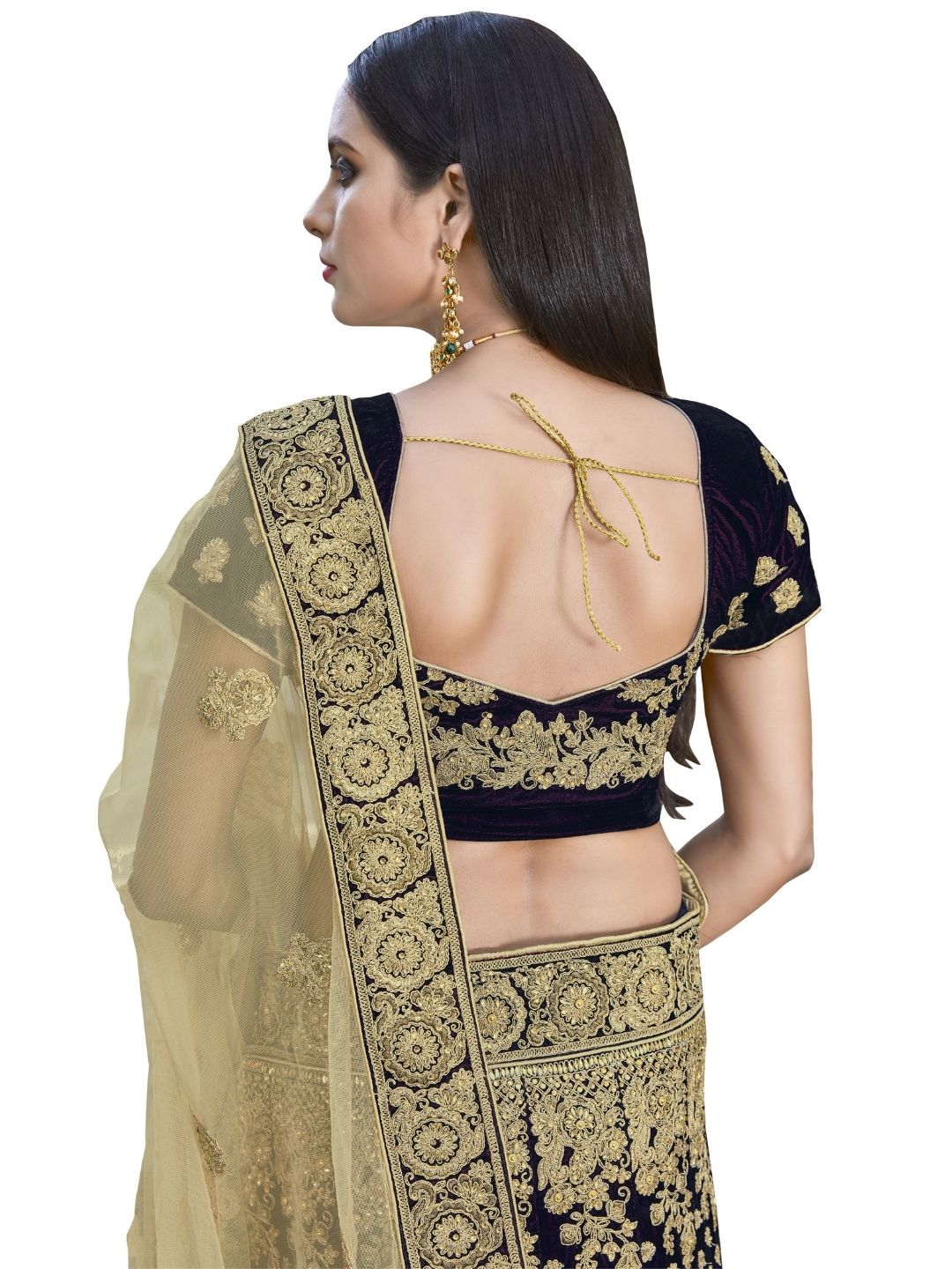 Maroon Velvet Heavy Zari Embroidery Semi Stitched Lehenga Choli with Gold Dupatta
