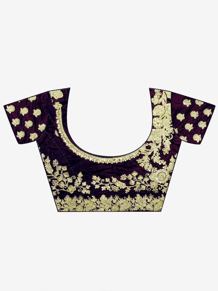 Maroon Velvet Heavy Zari Embroidery Semi Stitched Lehenga Choli with Gold Dupatta