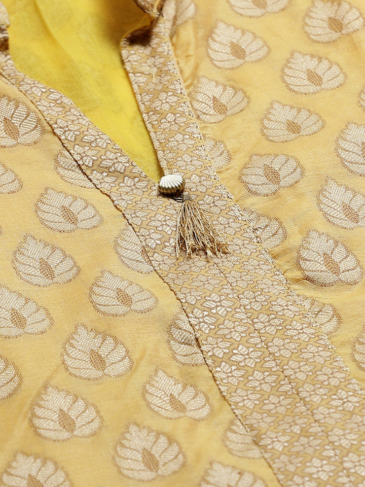 Handloom Chanderi Dress Material with Resham Weave Paisley Pattern & Banarasi Dupatta