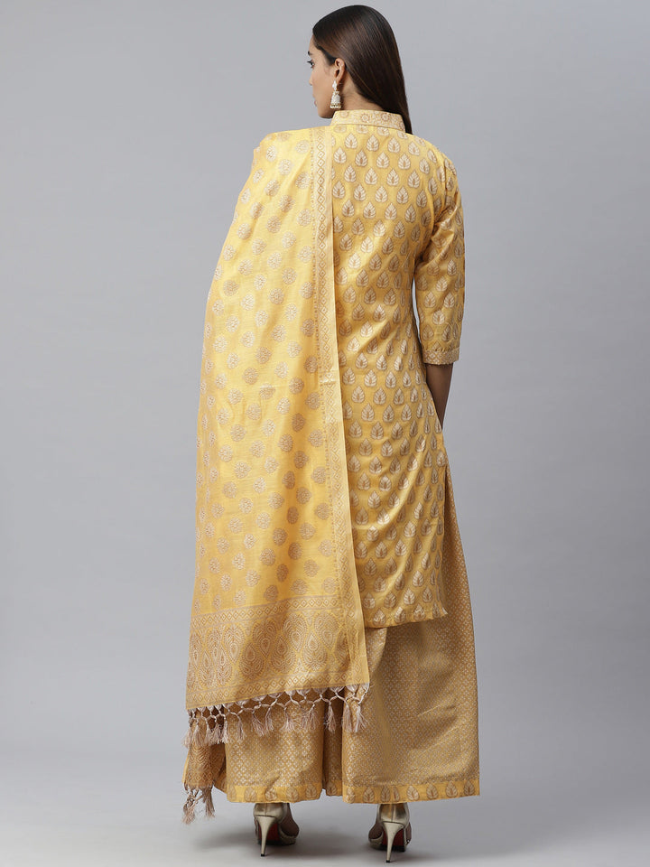 Handloom Chanderi Kurta Set with Resham Weave Paisley Pattern & Banarasi Dupatta