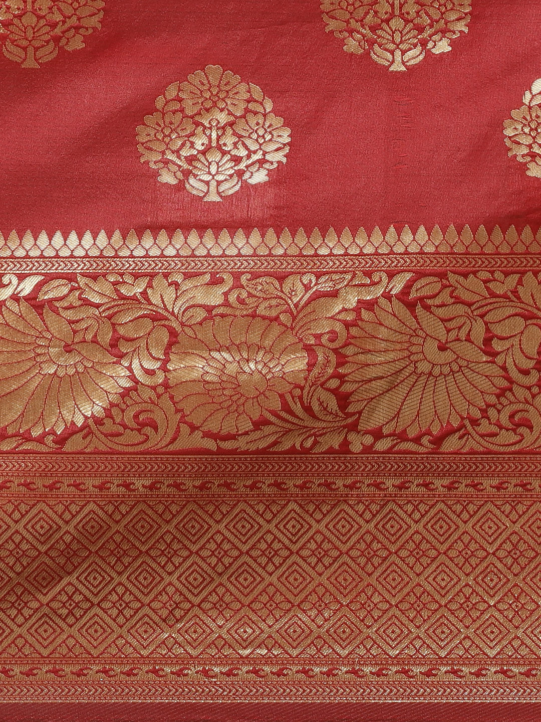 Banarasi Handloom Saree with Gold Zari Oxidised Weaving and Floral Ethnic Pattern