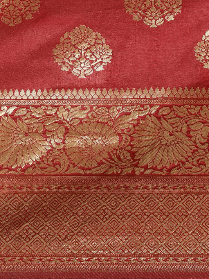 Banarasi Handloom Saree with Gold Zari Oxidised Weaving and Floral Ethnic Pattern