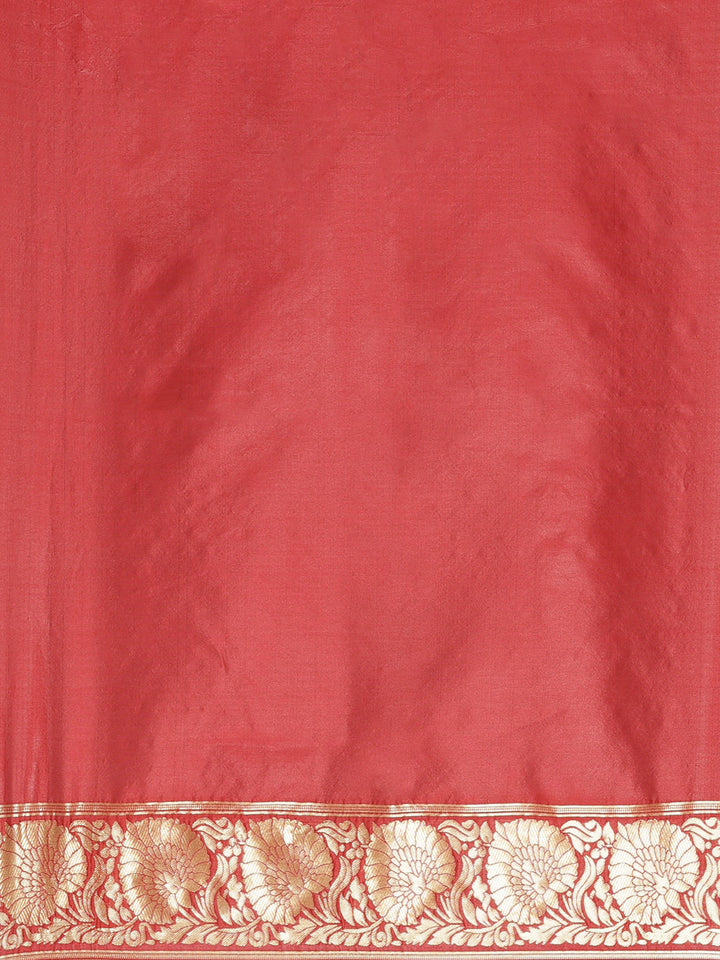 Banarasi Handloom Saree with Gold Zari Oxidised Weaving and Floral Ethnic Pattern