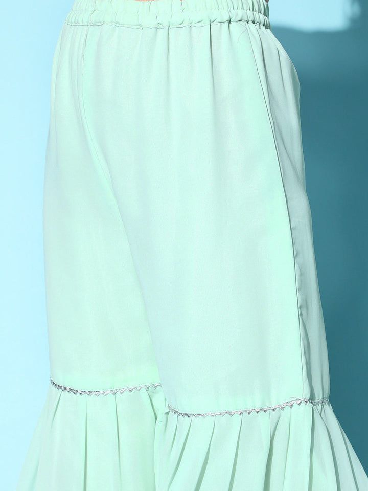 Peplum Flared Suit with Tiered Sharara & Net Dupatta