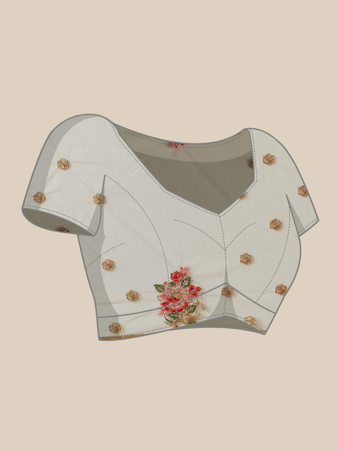 Net Floral Embroidered Saree Embellished With Scalloped Cutwork Border