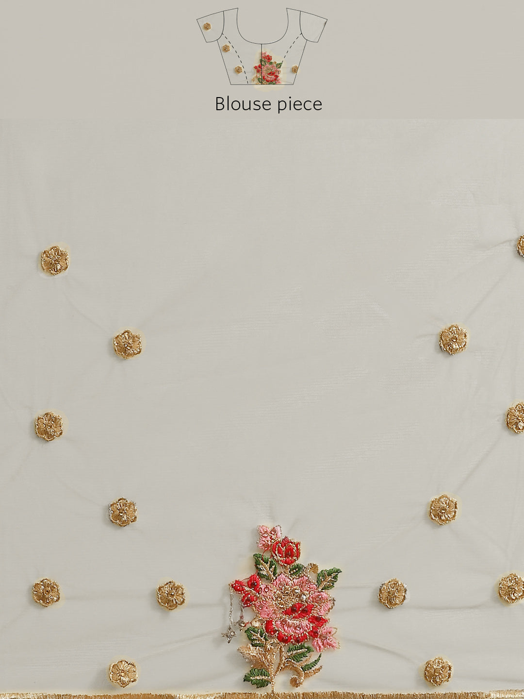 Net Floral Embroidered Saree Embellished With Scalloped Cutwork Border