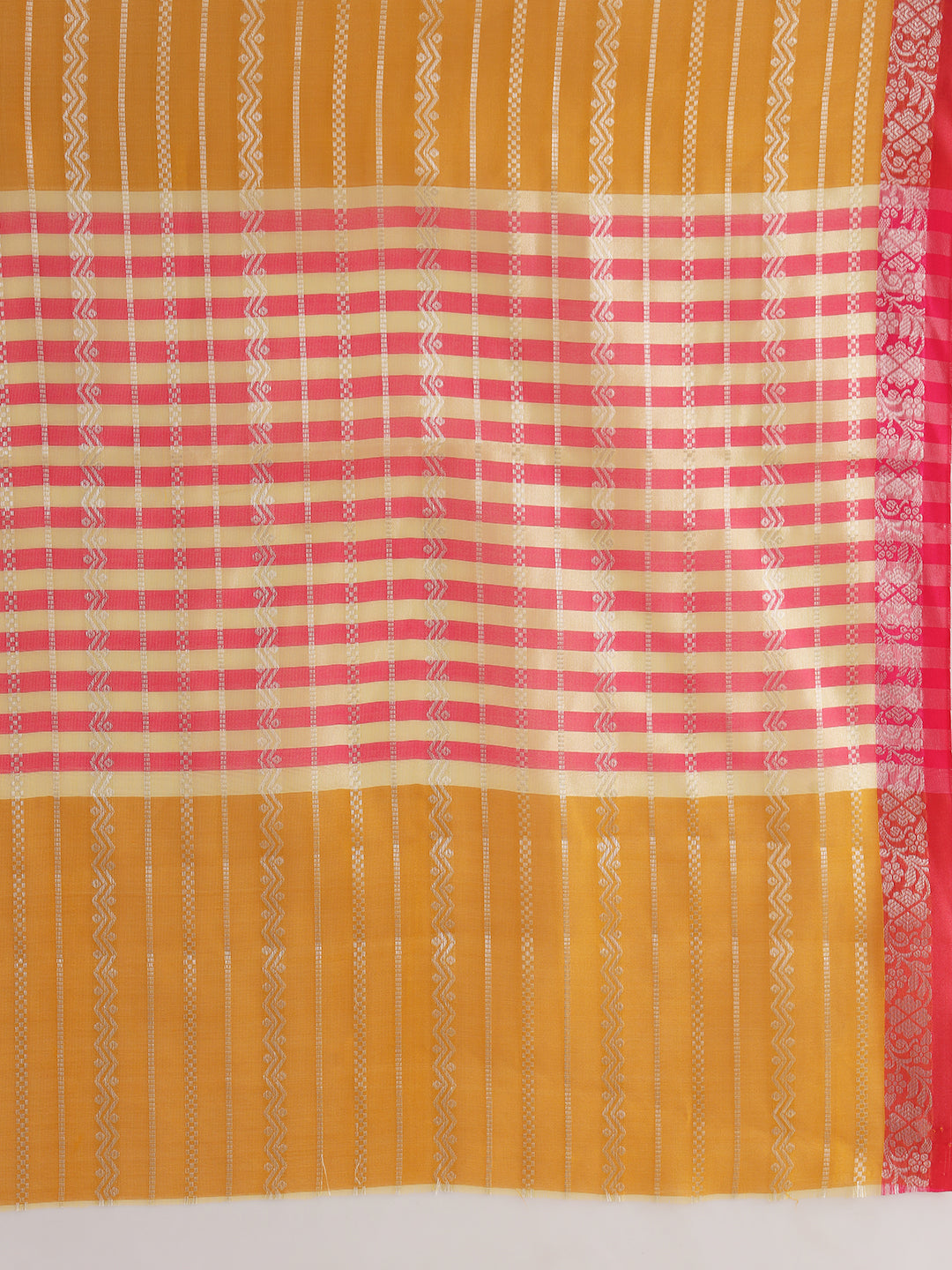 Yellow Chanderi Silk Stripes Woven Traditional Saree