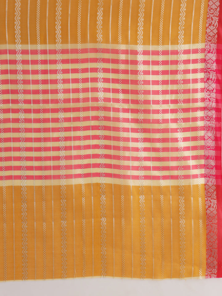 Yellow Chanderi Silk Stripes Woven Traditional Saree