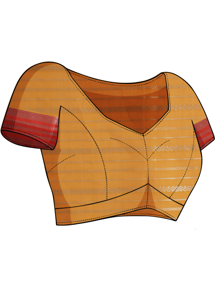 Yellow Chanderi Silk Stripes Woven Traditional Saree