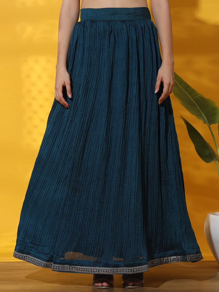 Mirror Embellished Jacket style Front Slit Kurta with Pleated Lehenga