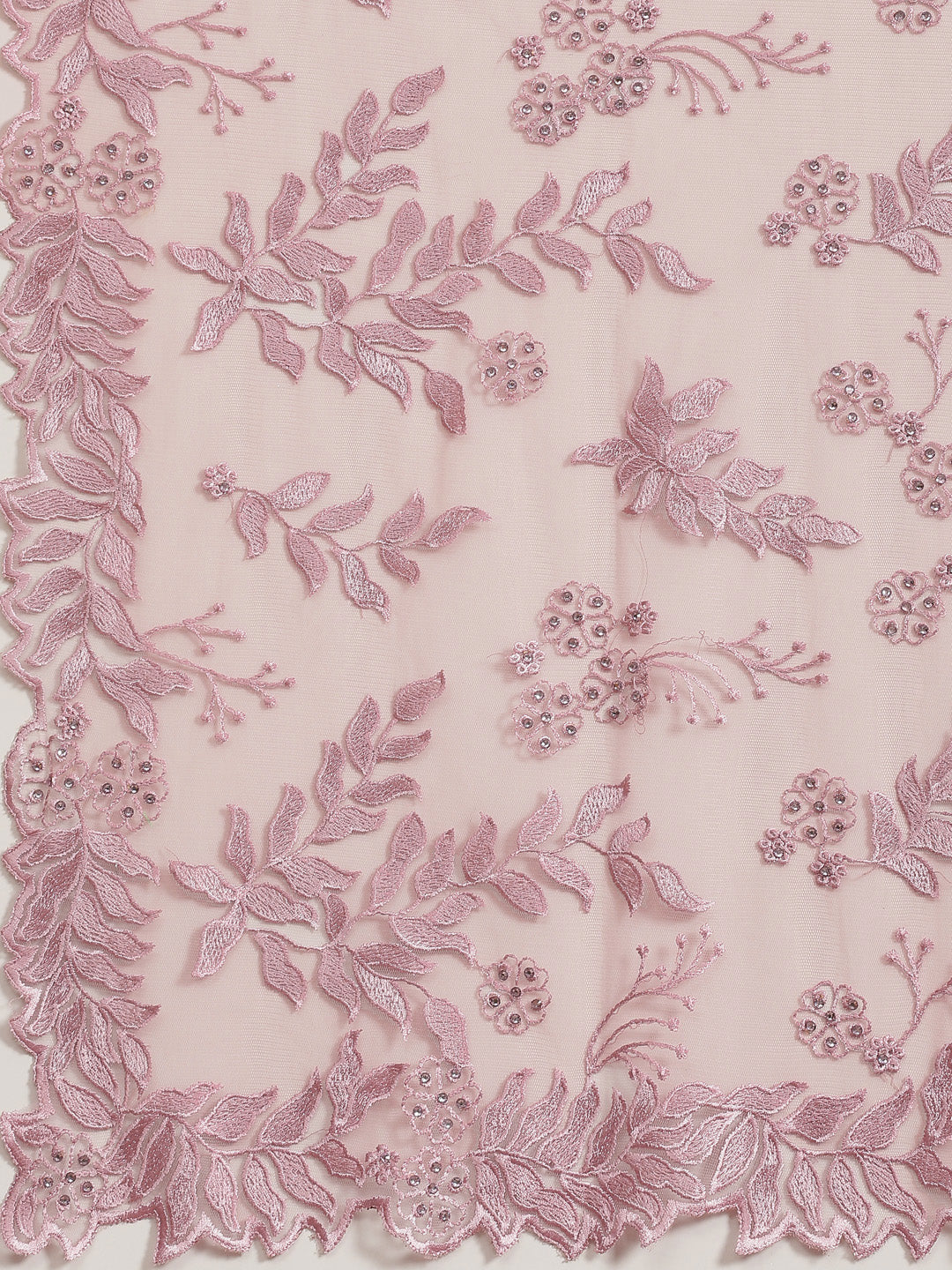 Pastel Nude Pink Resham Embroidered Tulle Saree With Cut-Work Border