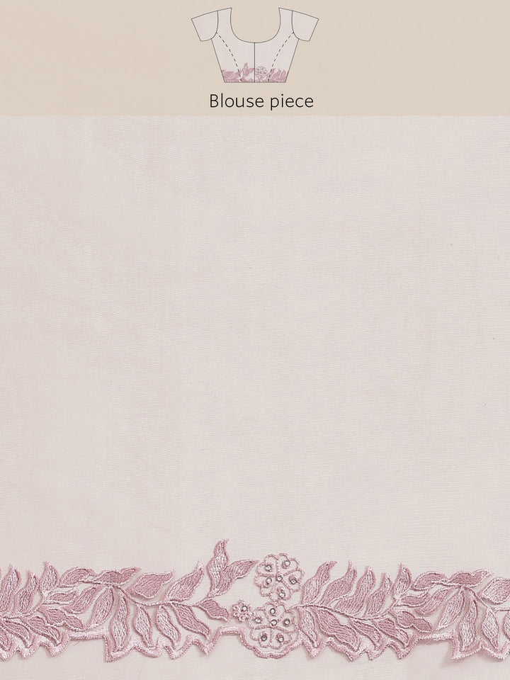 Pastel Nude Pink Resham Embroidered Tulle Saree With Cut-Work Border