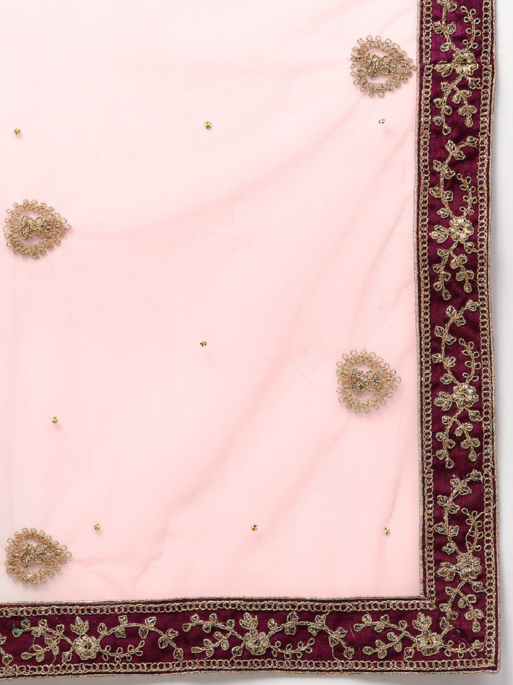 Zari and Aari Embroidered Semi-stitched Silk Lehenga