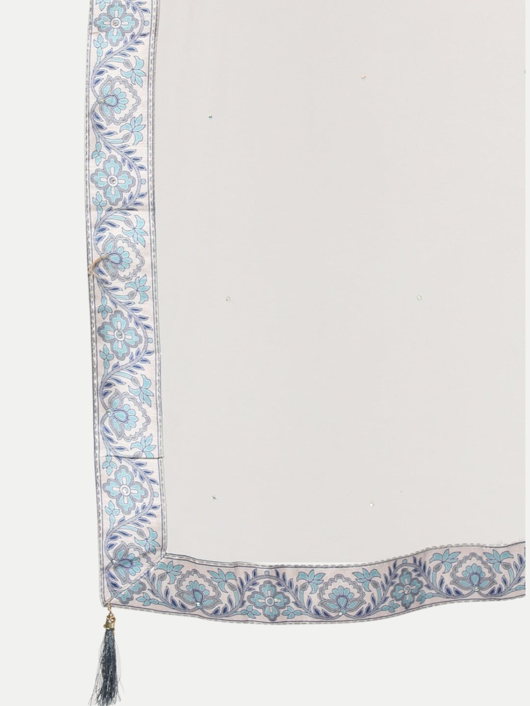 Silver Grey Long Digital Printed Gown With Net Dupatta