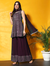 Mirror Embellished Kalidar Kurta Set with Pleated Palazzo