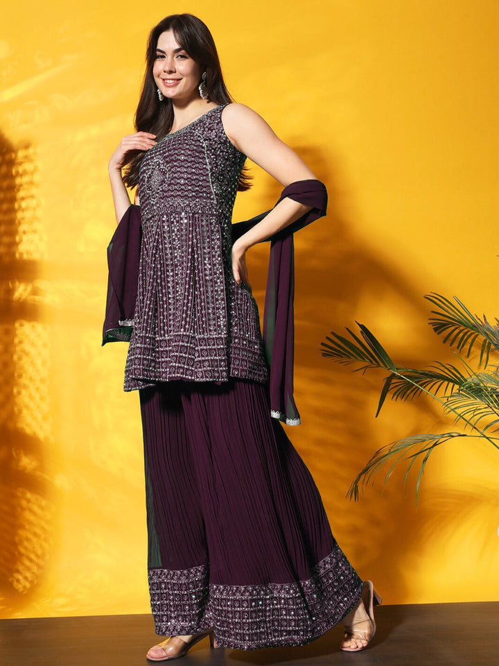 Mirror Embellished Kalidar Kurta Set with Pleated Palazzo