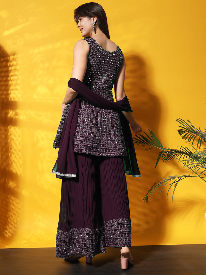 Mirror Embellished Kalidar Kurta Set with Pleated Palazzo