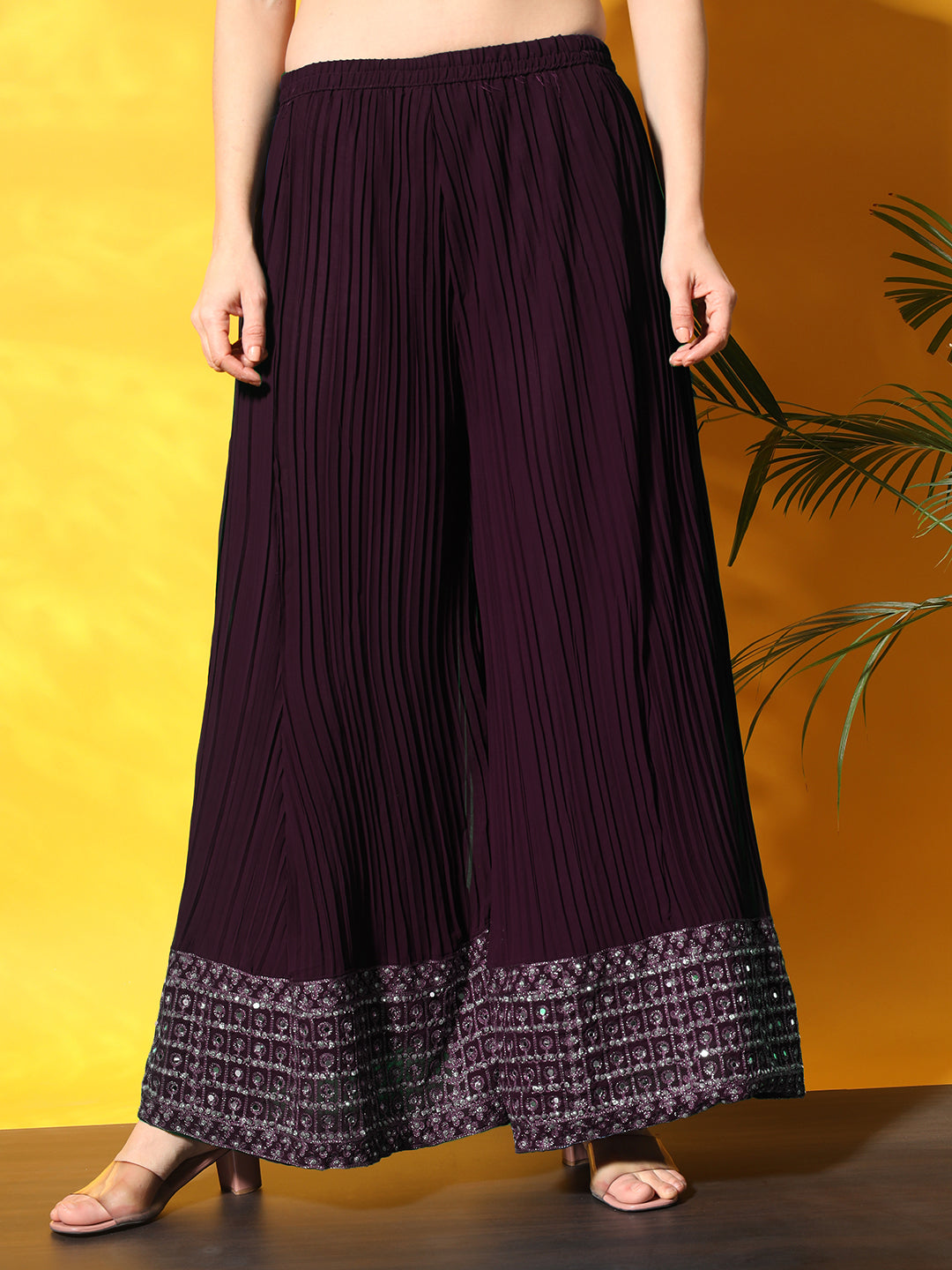 Mirror Embellished Kalidar Kurta Set with Pleated Palazzo