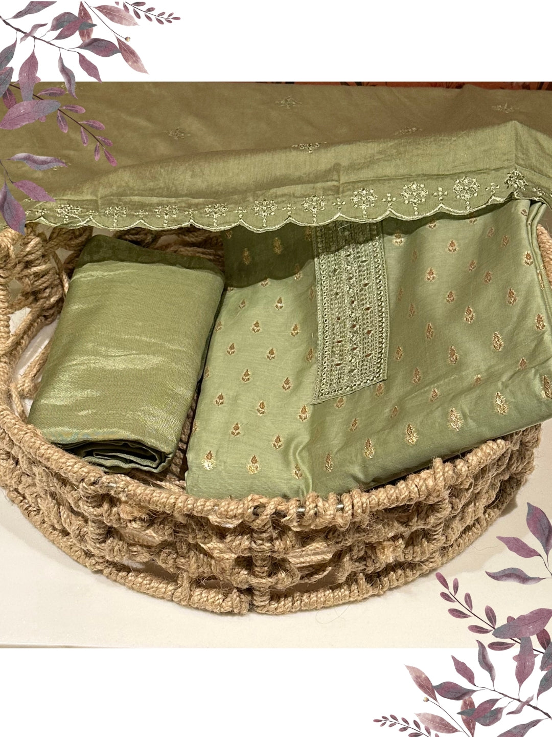 Elegant Olive Green Woven Suit