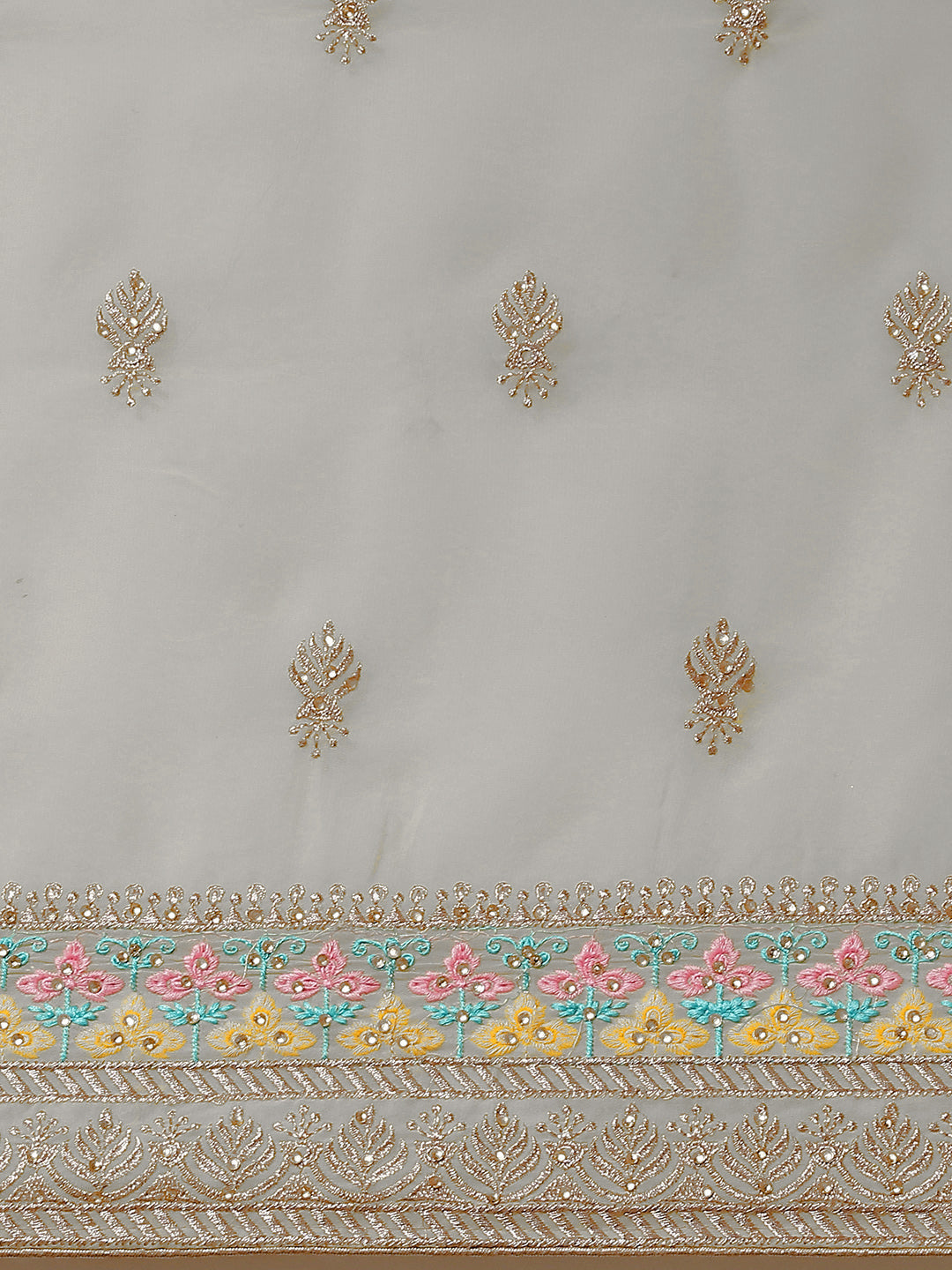 Pastel Grey Resham Embroidery & Stone Embellished Georgette Saree