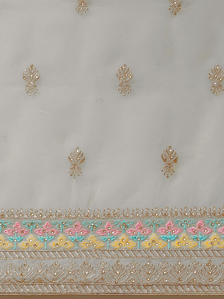 Pastel Grey Resham Embroidery & Stone Embellished Georgette Saree