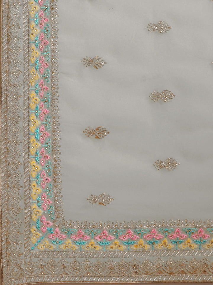 Pastel Grey Resham Embroidery & Stone Embellished Georgette Saree