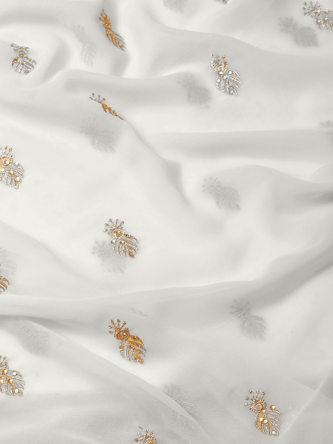 Pastel Grey Resham Embroidery & Stone Embellished Georgette Saree
