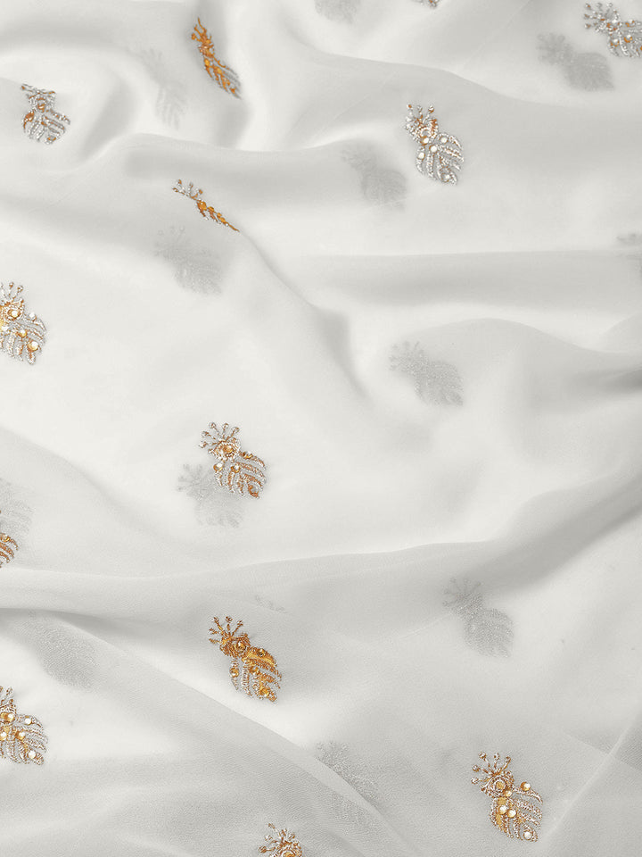 Pastel Grey Resham Embroidery & Stone Embellished Georgette Saree
