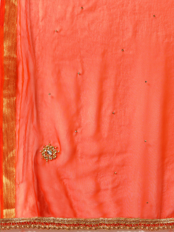 Orange Georgette Embellished Saree
