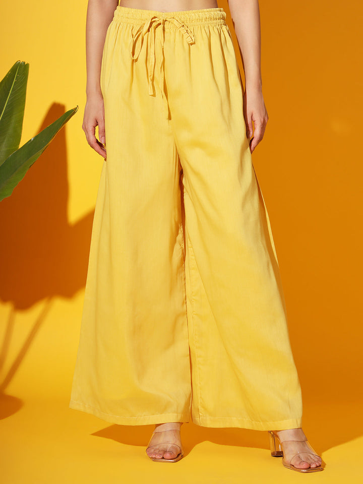 Yellow Thread Embroidered Cotton Kurta Palazzo Set With Printed Jacket